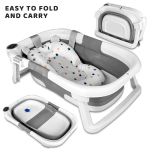 Portable Foldable Baby Bathtub with Thermometer & Foot Pad