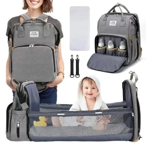Foldable Bed Diaper Bag with Changing Station – Large Capacity, Multifunctional Mommy Backpack