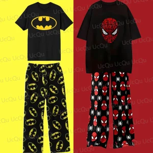 🕷️🦇 Kids’ Spiders & Bats Cotton T-Shirt & Pajama Pants Set