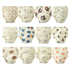 12PCS Reusable Baby Potty Training Pants Toilet Trainer Panty Nappy Underwear Bebe Cloth Diapers Breathable Diper Panties Set